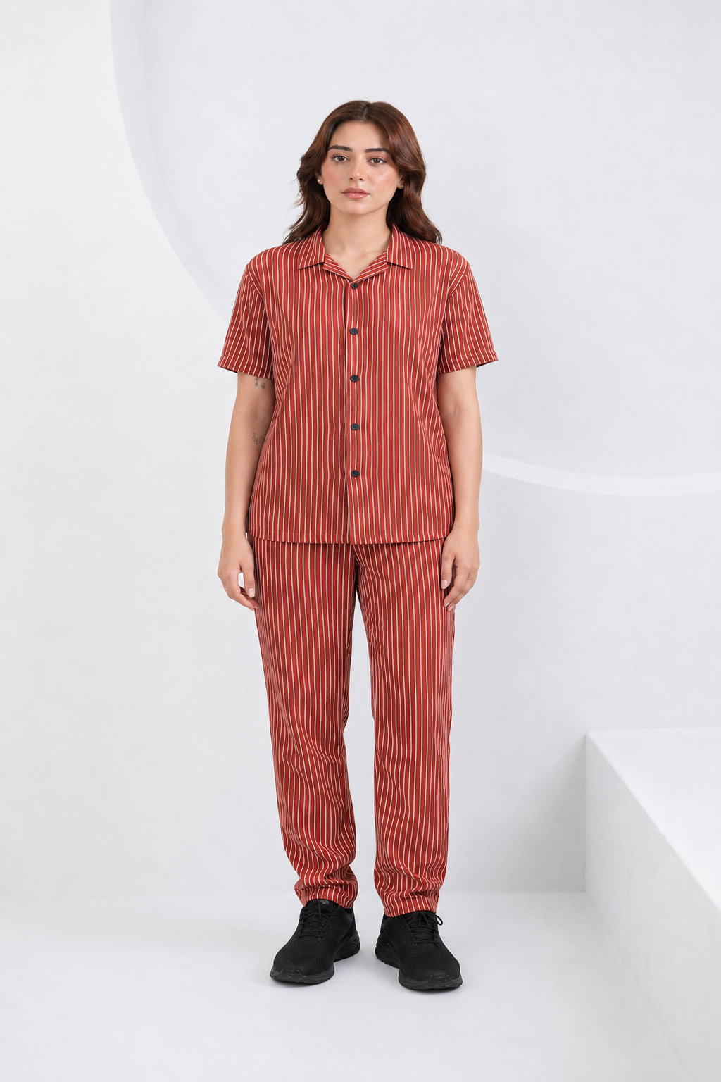 Baigino Rust Brown Button Down Co-ord Set - F