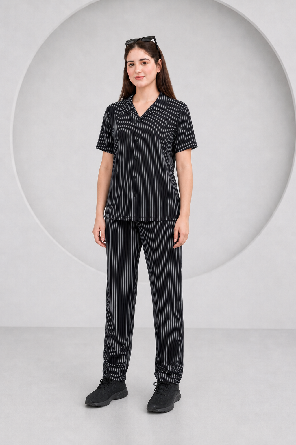 Baigino Black Streak Button Down Co-ord Set - F