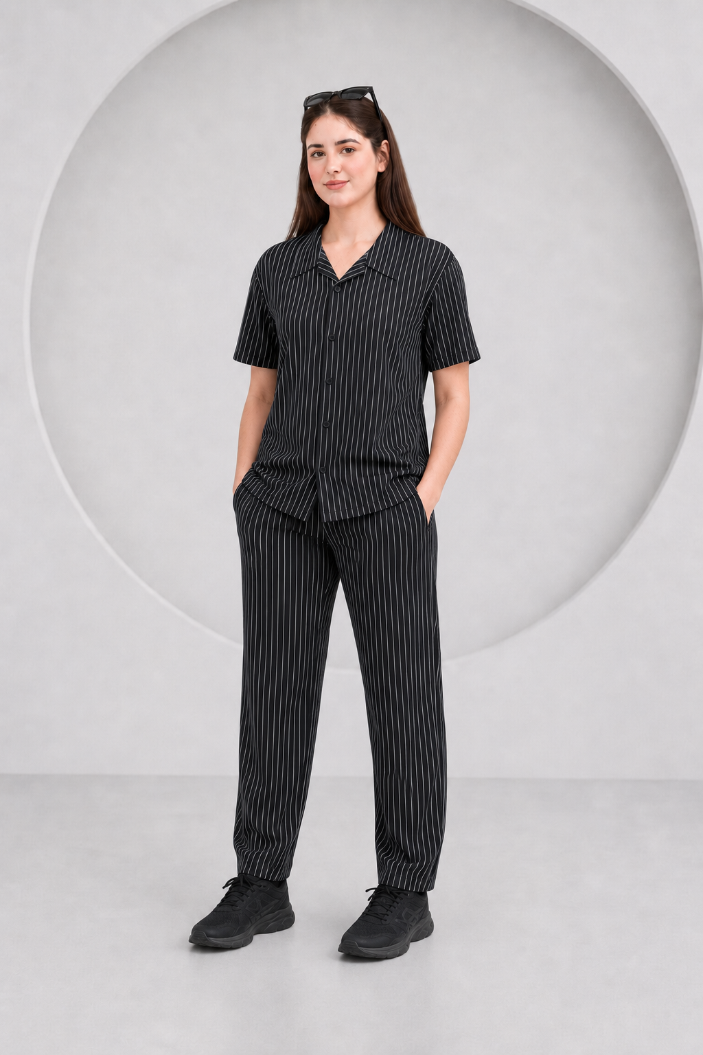 Baigino Black Streak Button Down Co-ord Set - F