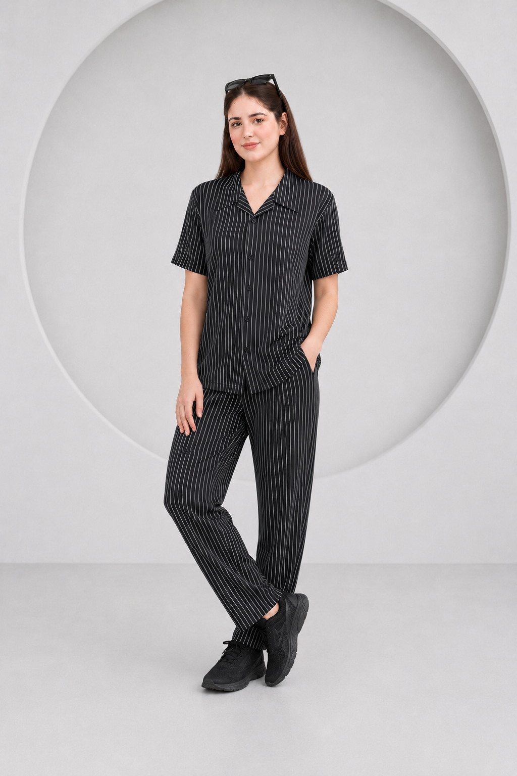 Baigino Black Streak Button Down Co-ord Set - F
