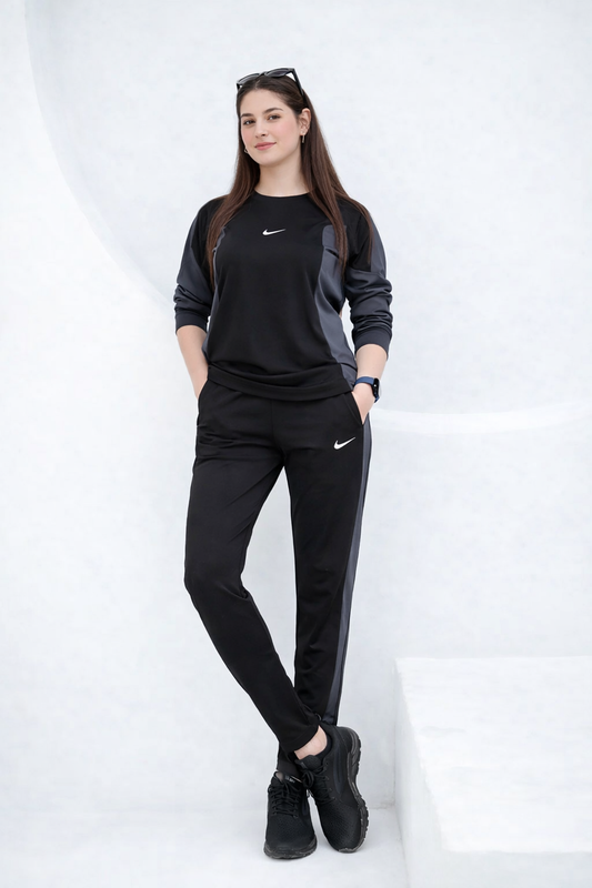 NIK Black & Gray Full Sleeves Dri-Fit Tracksuit - L