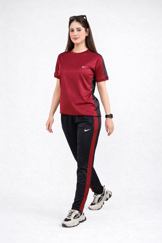 Nik Maroon & Black Dri-Fit Tracksuit - L