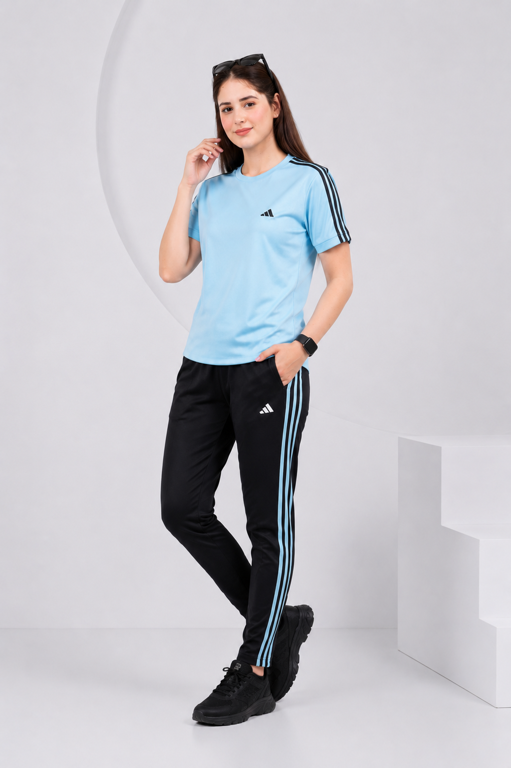 ADI Ice Blue and Black Dri-Fit Tracksuit - L