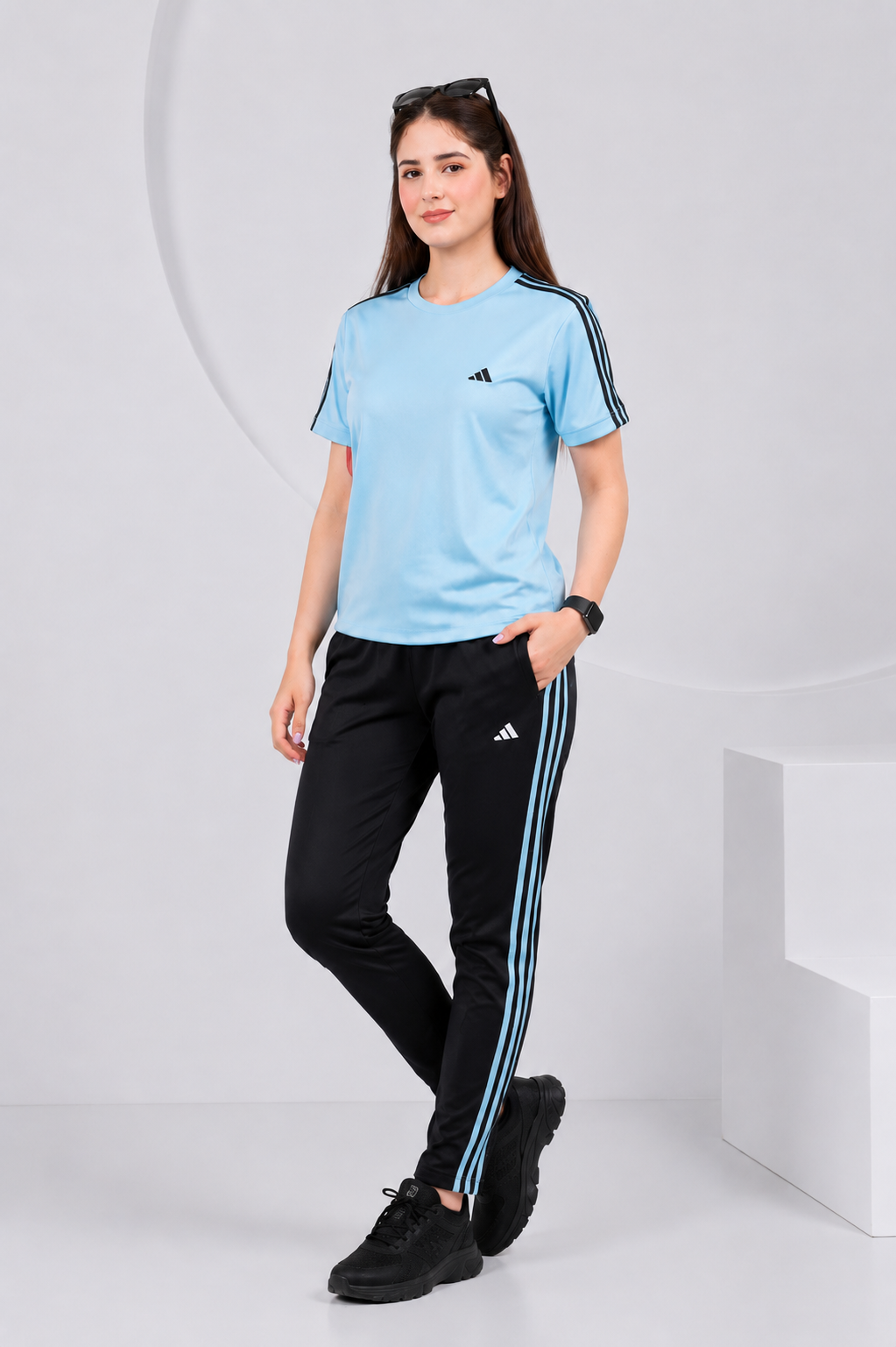 ADI Ice Blue and Black Dri-Fit Tracksuit - L