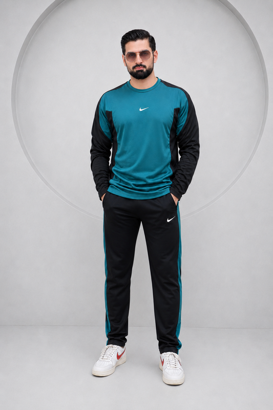Nik Teal and Black Full Sleeves Dri-Fit Tracksuit