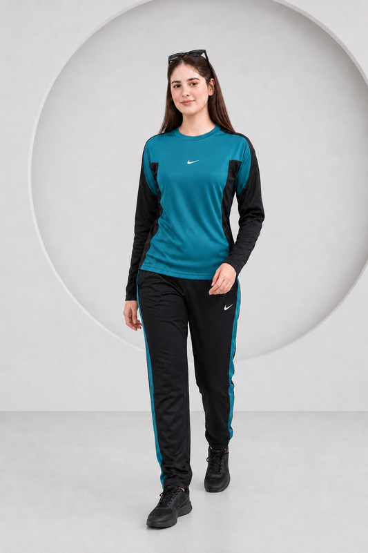 Nik Teal and Black Full Sleeves Dri-Fit Tracksuit - F