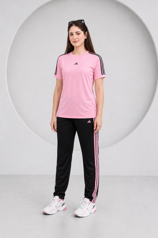 Adi Pink and Black Ultra Soft Dri-Fit Tracksuit - F