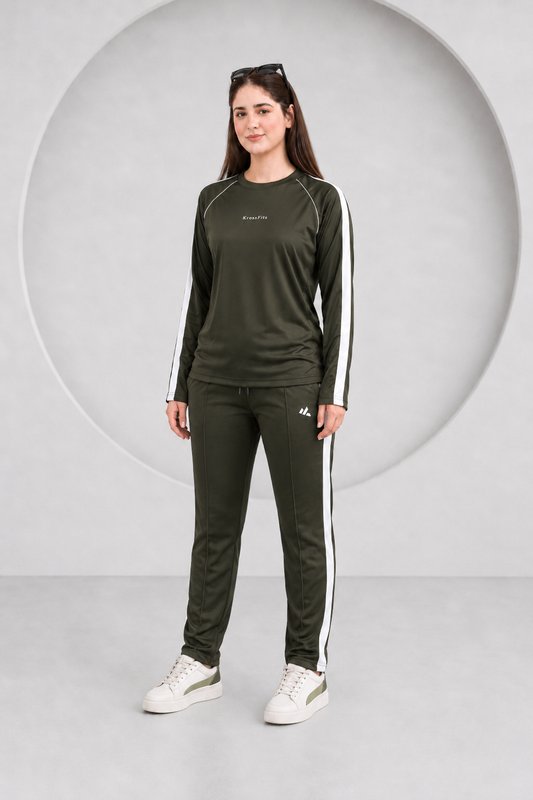KF Olive and white Full sleeves Ultra Soft Dri-Fit Tracksuit - F