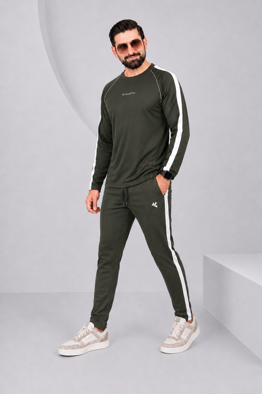 KF Olive and white Full sleeves Ultra Soft Dri-Fit Tracksuit