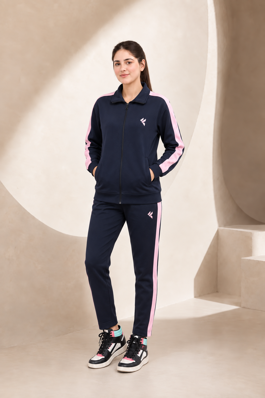 KF Blue & Pink Full Sleeves Winter Tracksuit - F
