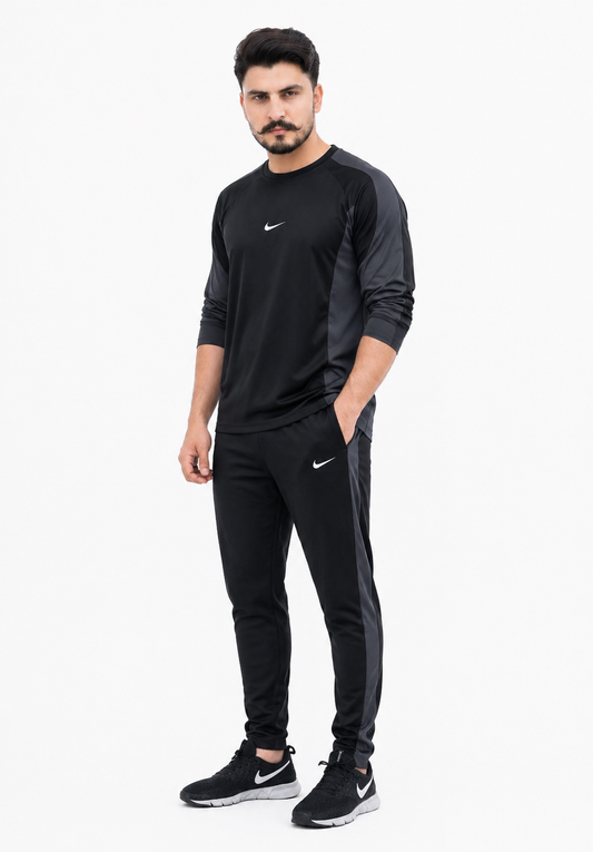 NIK Black & Gray Full Sleeves Dri-Fit Tracksuit