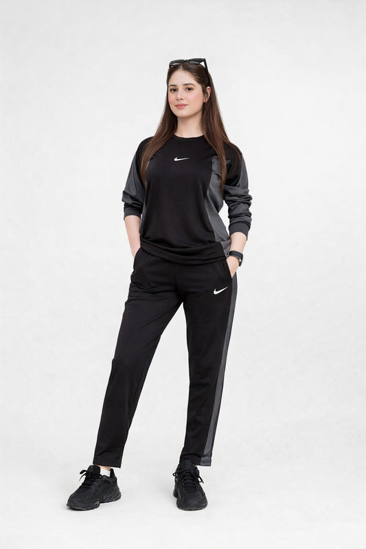 NIK Black & Gray Full Sleeves Dri-Fit Tracksuit - L