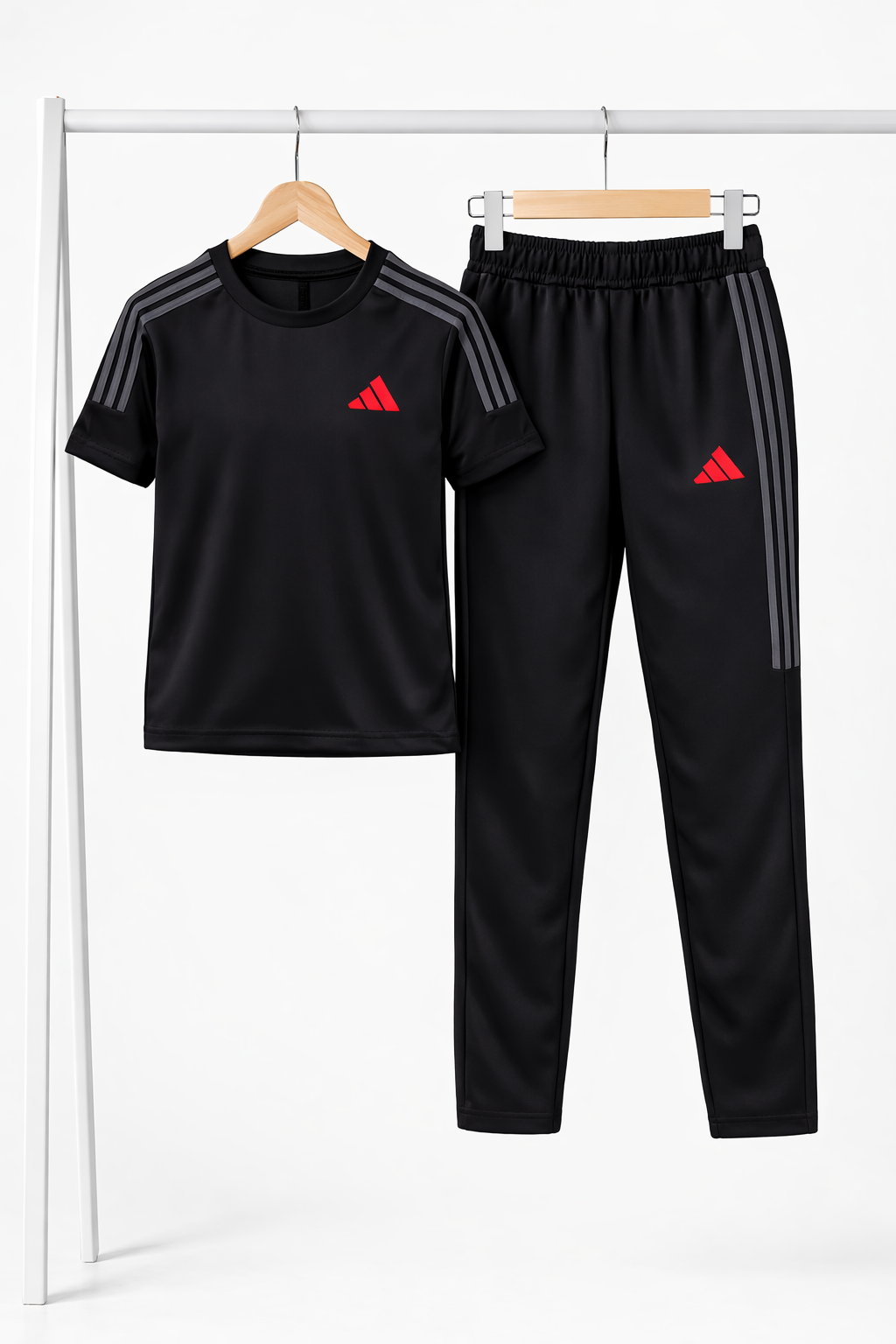 ADI Black with Grey Stripes Kids Dri-Fit Tracksuit