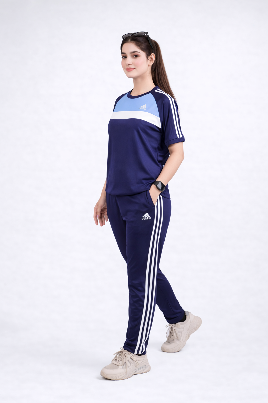 ADI Sky Blue White & Navy Blue Dri-Fit Tracksuit - L