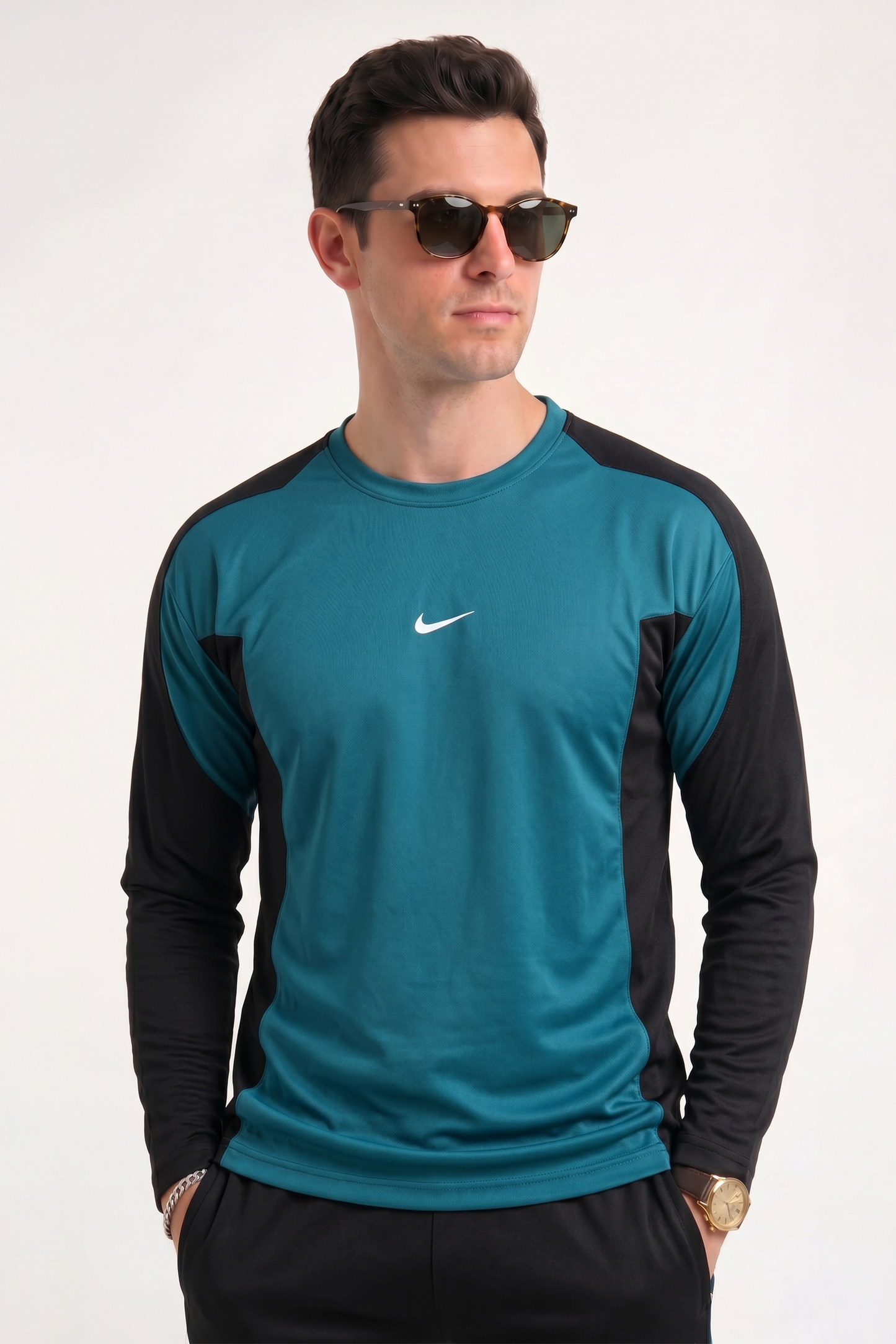 Nik Teal and Black Full Sleeves Dri-Fit Tracksuit
