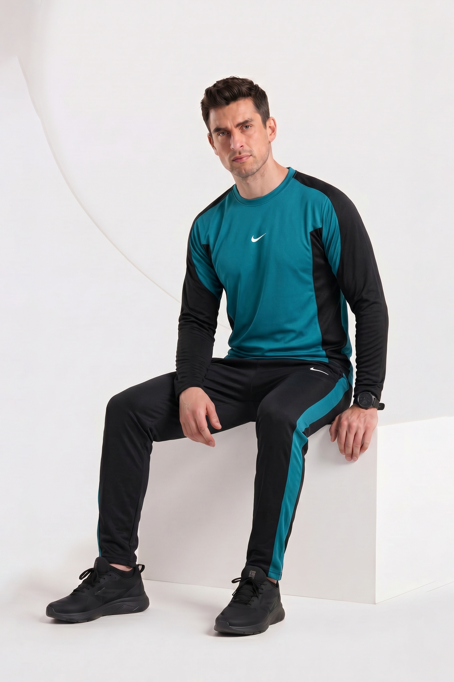 Nik Teal and Black Full Sleeves Dri-Fit Tracksuit