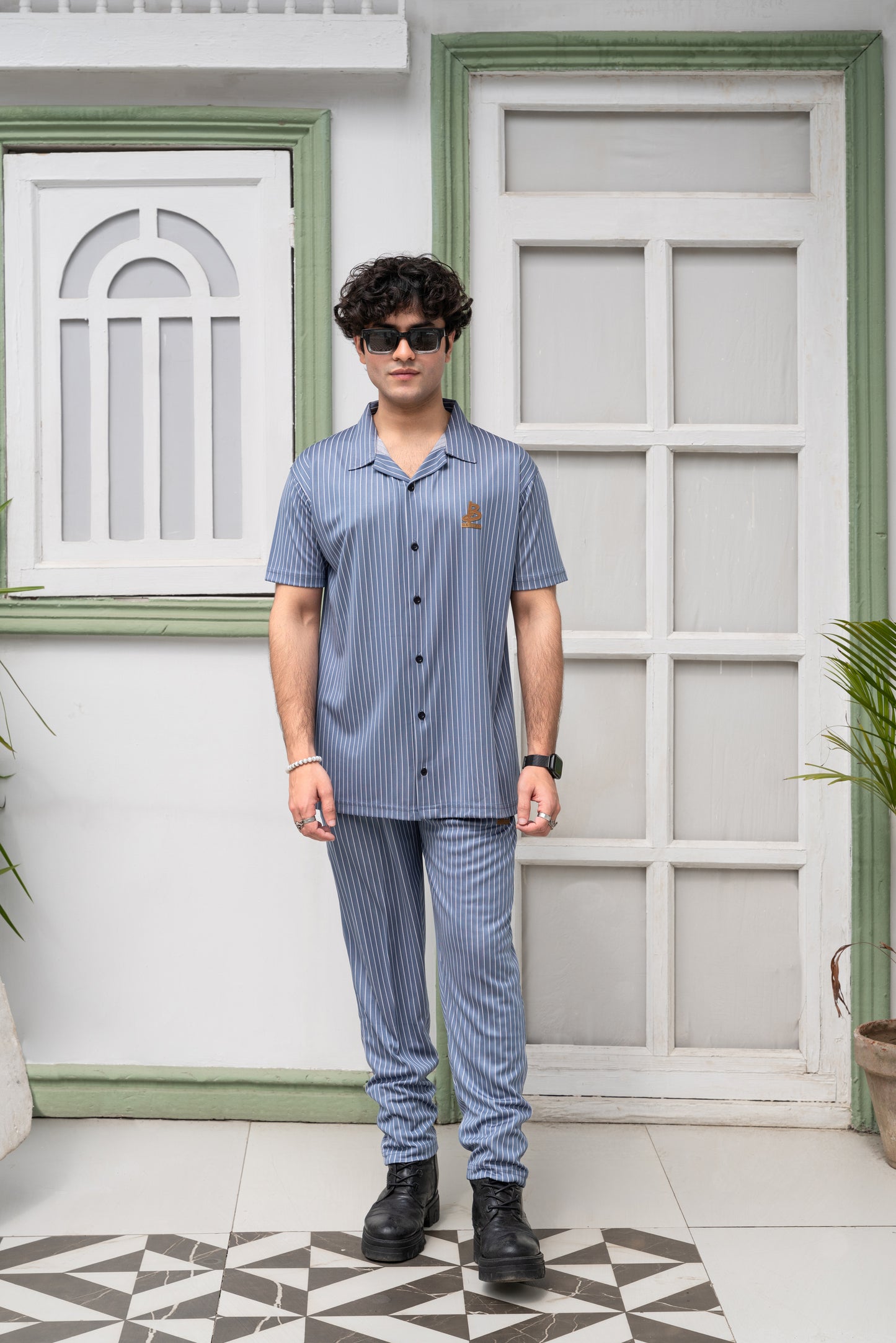 Baigino Gray Streak Button-Down Co-ord Set