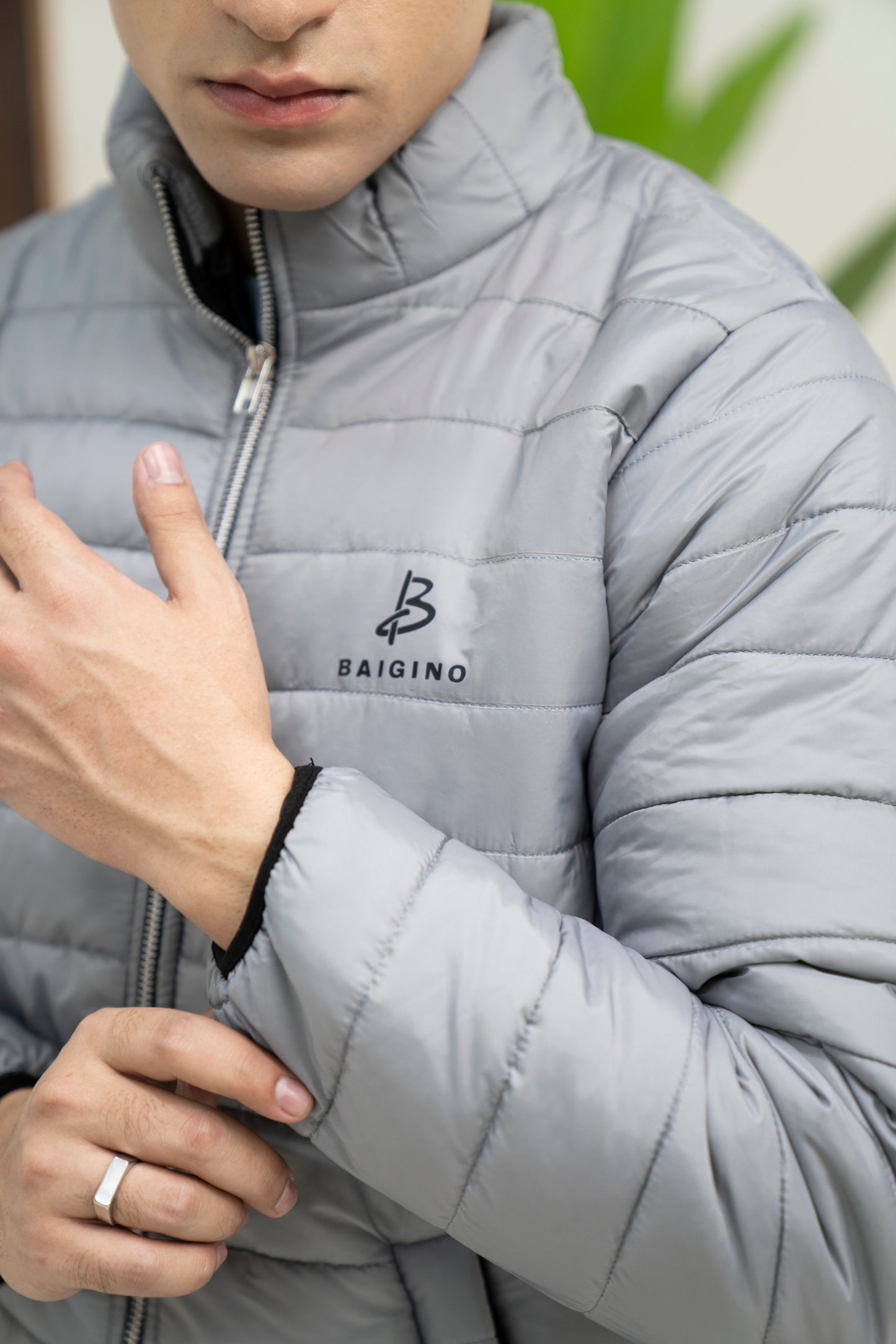 Silver Gray Full Sleeves Puffer Jacket