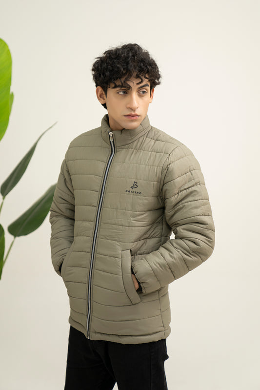 Olive Green Full Sleeves Puffer Jacket