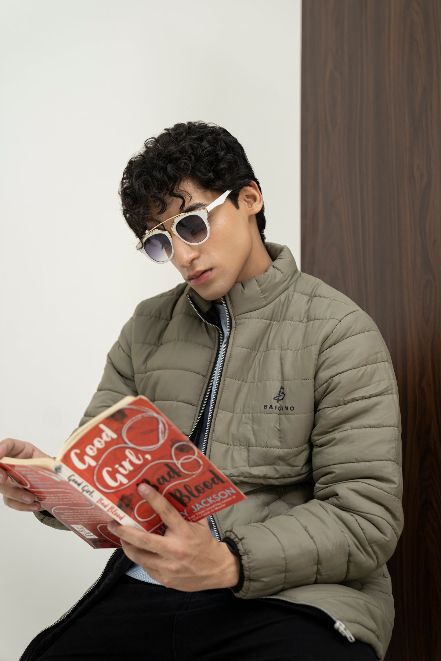 Olive Green Full Sleeves Puffer Jacket