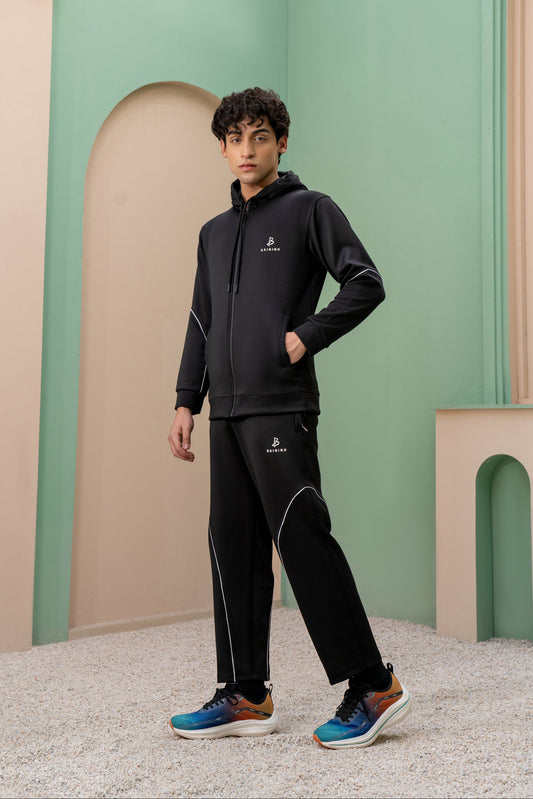 Black Momentum Tracksuit | Imported Scuba Fabric | 4-Way Stretch