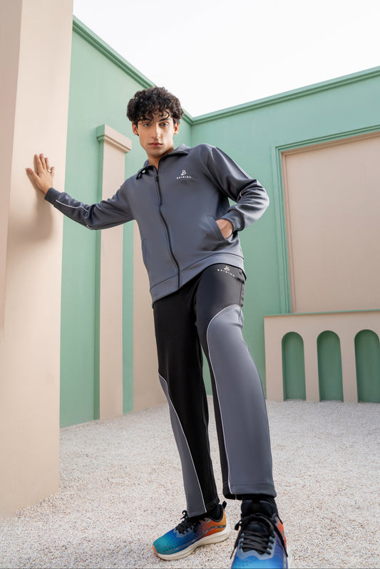Charcoal & Black Tracksuit | Imported Scuba Fabric | 4-Way Stretch