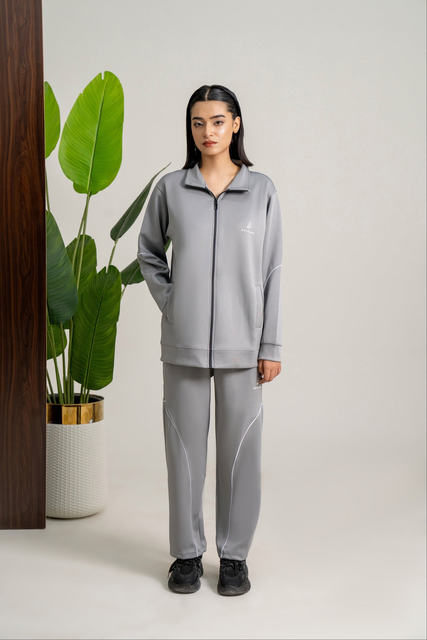 Gray Momentum Tracksuit | Imported Scuba Fabric | 4-Way Stretch - F