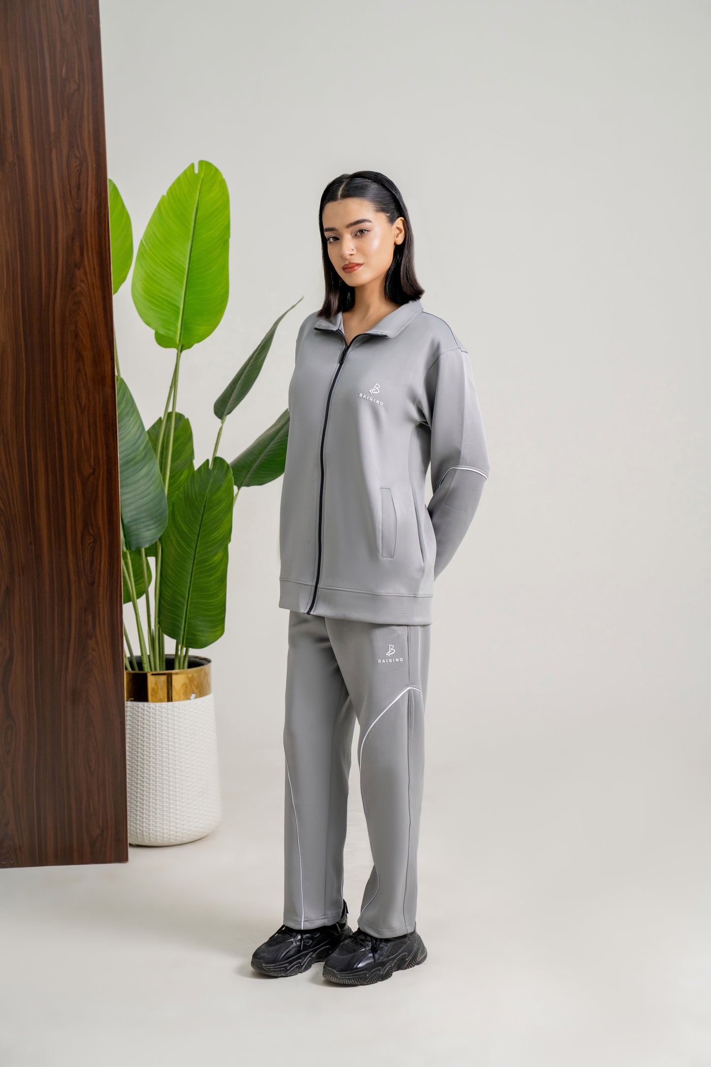 Gray Momentum Tracksuit | Imported Scuba Fabric | 4-Way Stretch - F