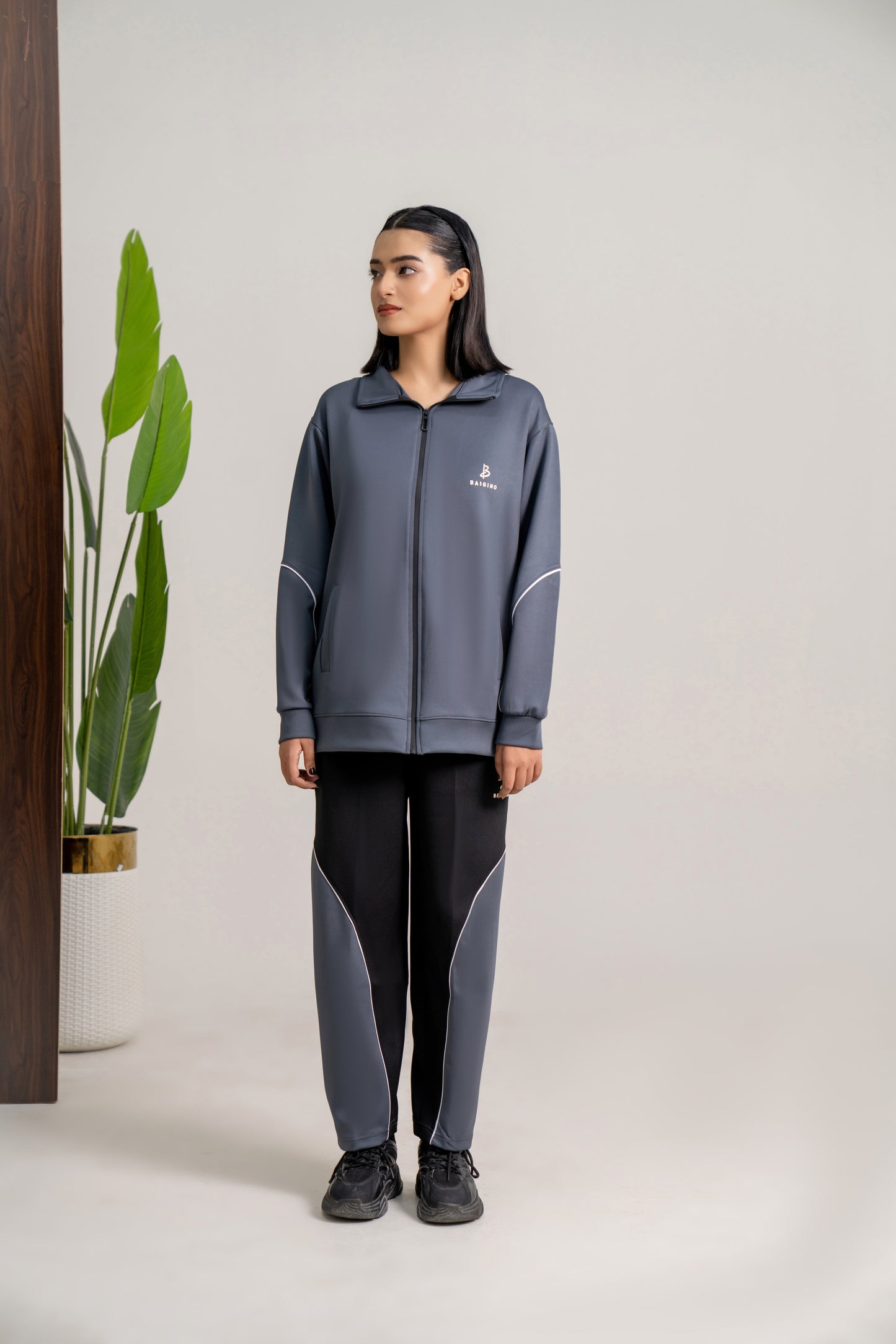 Charcoal & Black Tracksuit | Imported Scuba Fabric | 4-Way Stretch - F