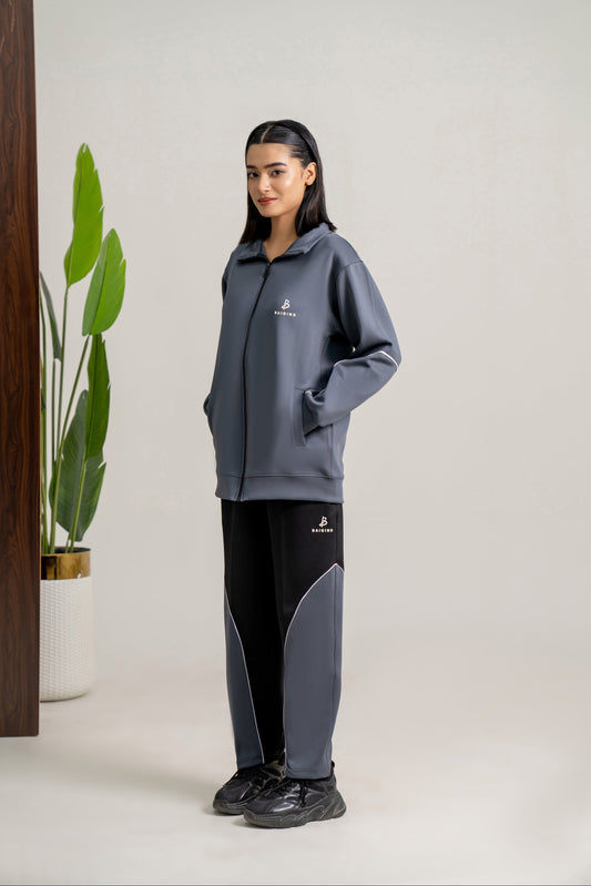 Charcoal & Black Tracksuit | Imported Scuba Fabric | 4-Way Stretch - F