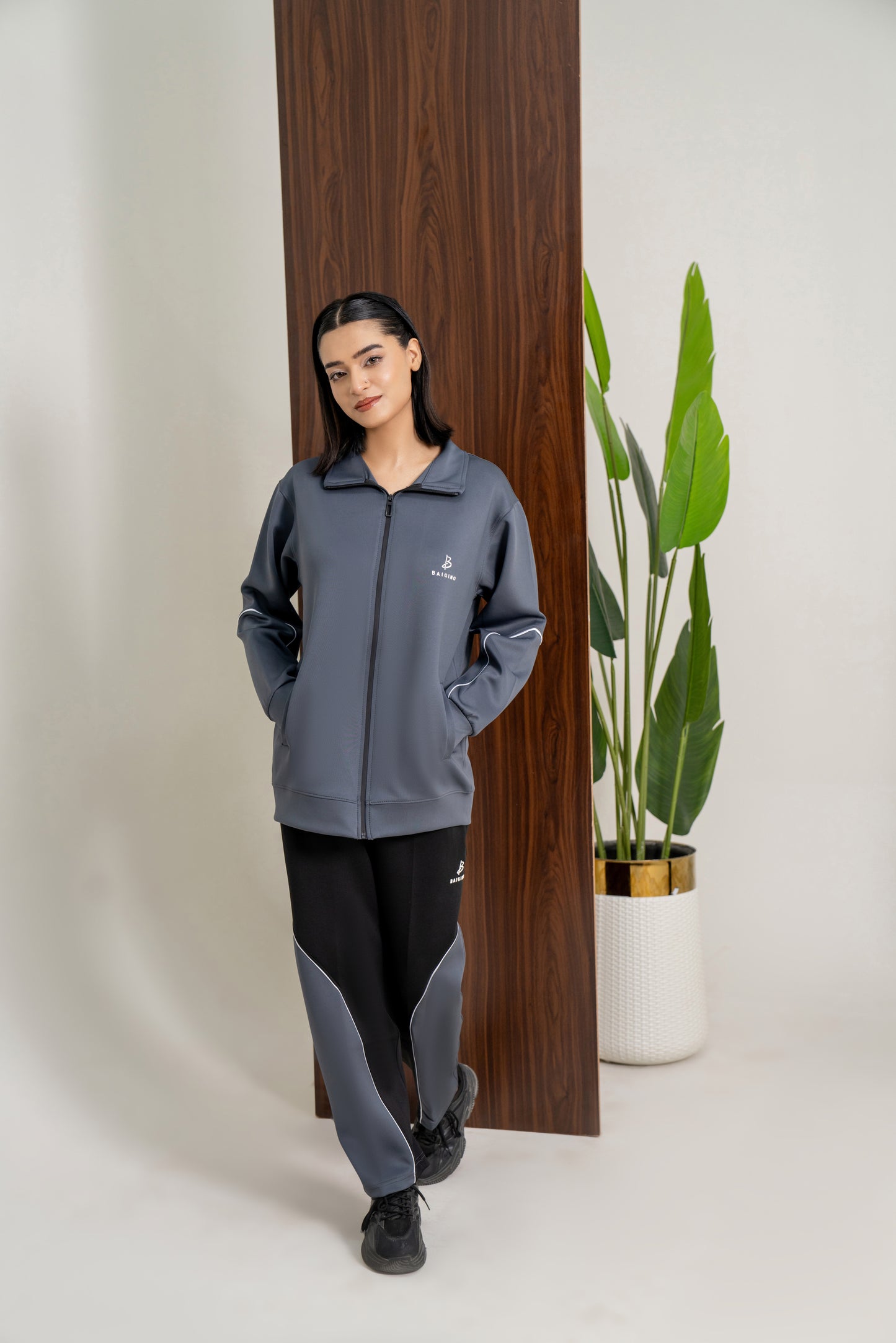 Charcoal & Black Tracksuit | Imported Scuba Fabric | 4-Way Stretch - F