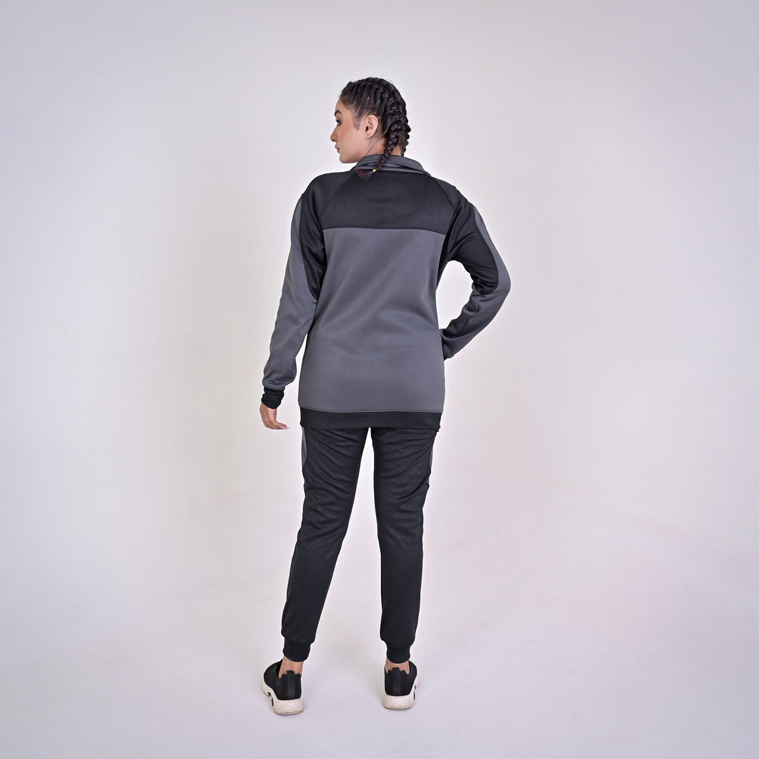 KF Gray & Black Full Sleeves Winter Tracksuit - Female