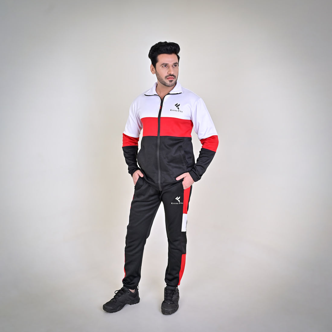 KF Black & White Red Full Sleeves Winter Tracksuit