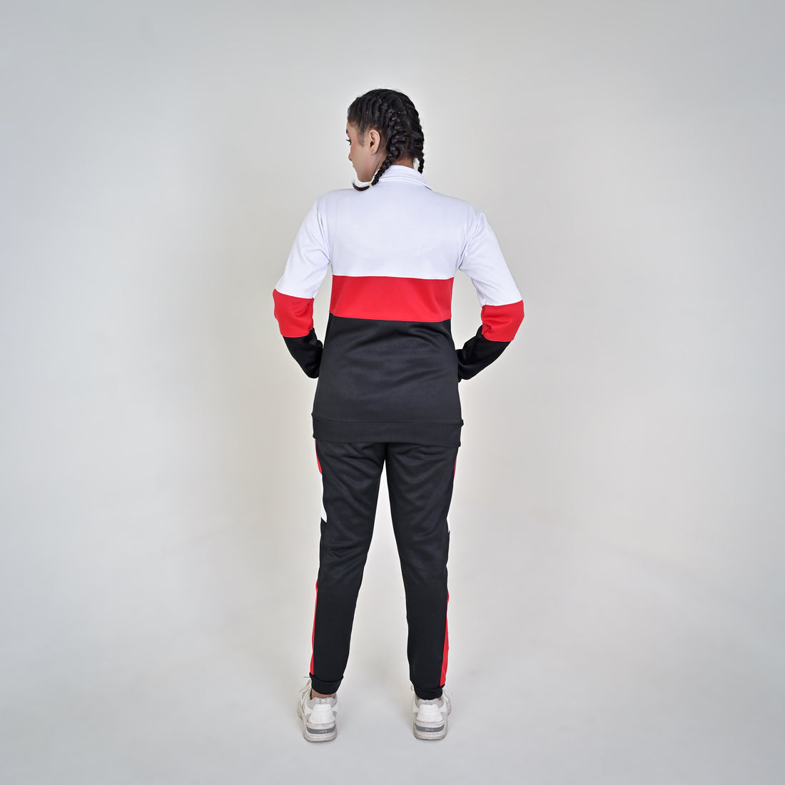 KF Black & White Red Full Sleeves Winter Tracksuit - Female