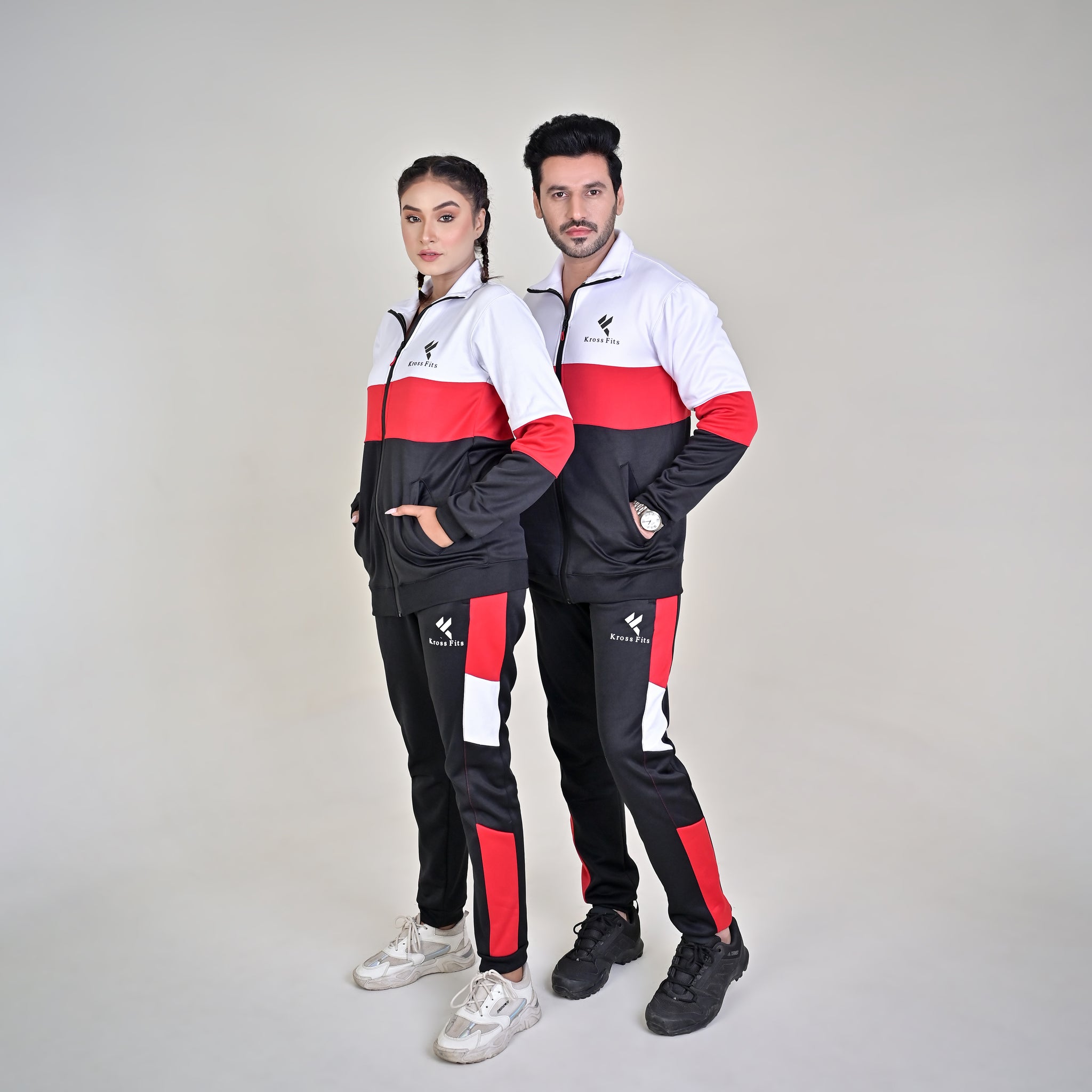 KF Black & White Red Full Sleeves Winter Tracksuit