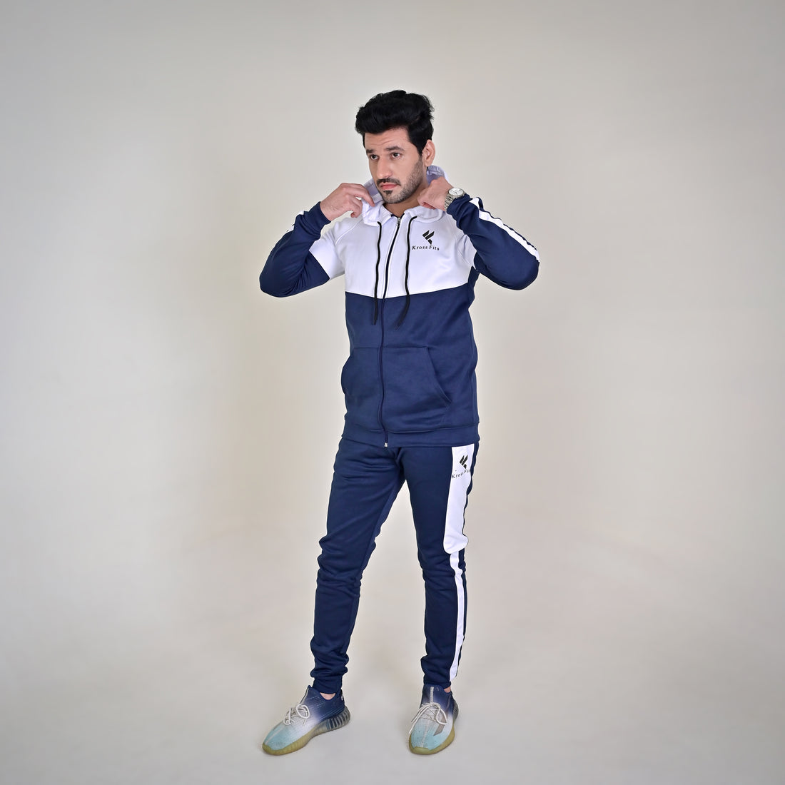 KF White & Blue Full Sleeves Winter Tracksuit