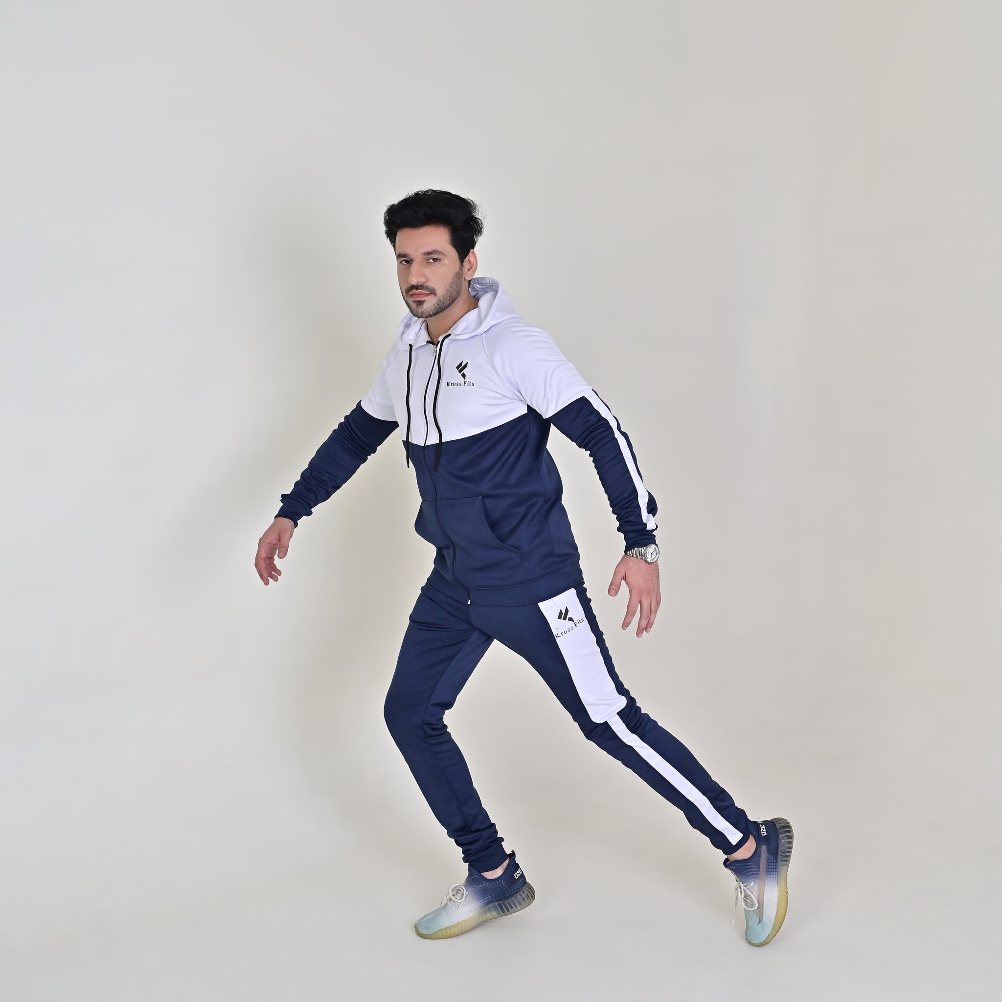 KF White & Blue Full Sleeves Winter Tracksuit