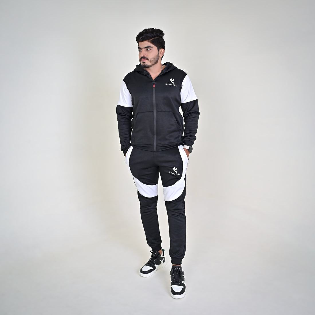 KF Black & White Full Sleeves Winter Tracksuit