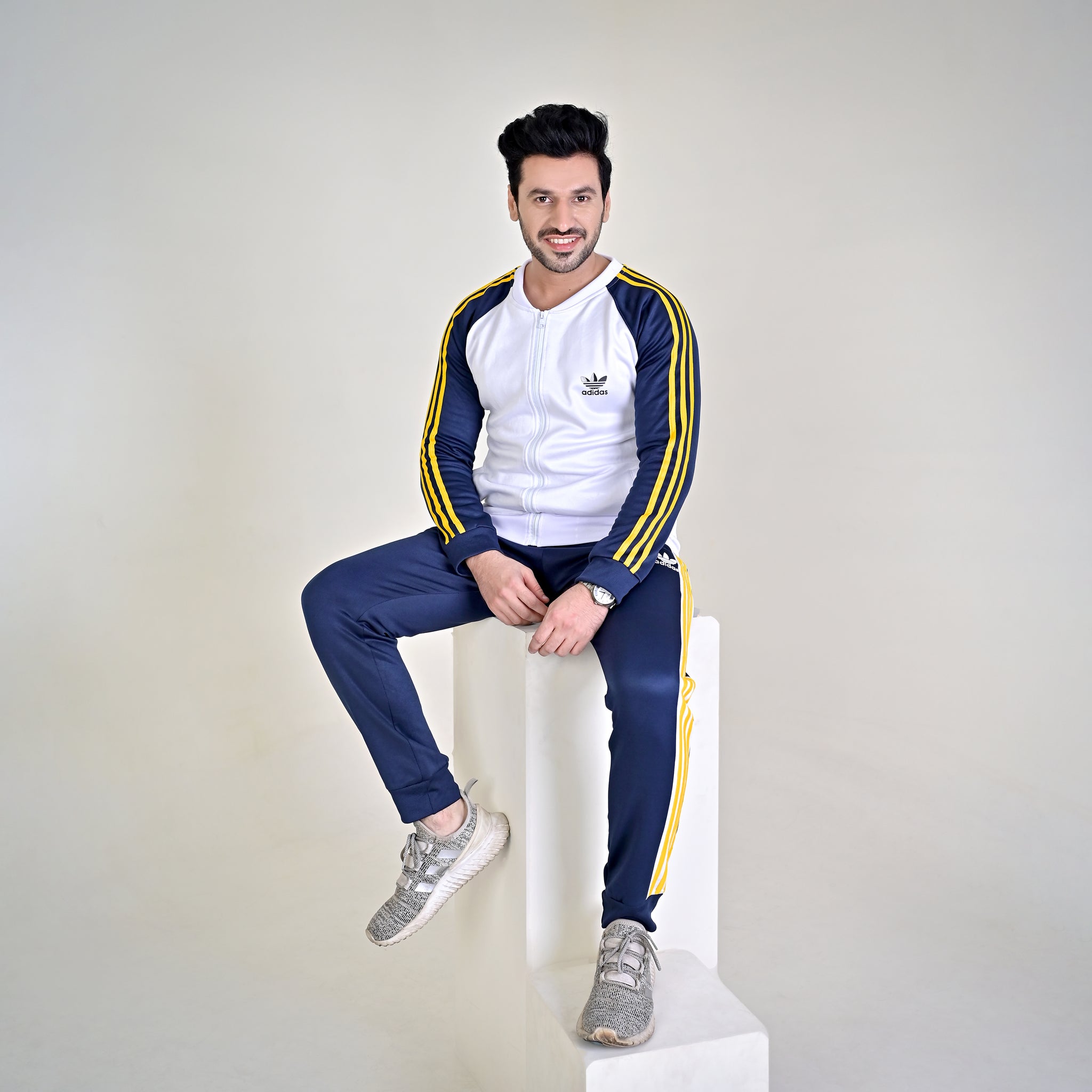 ADI White & Blue Full Sleeves Winter Tracksuit