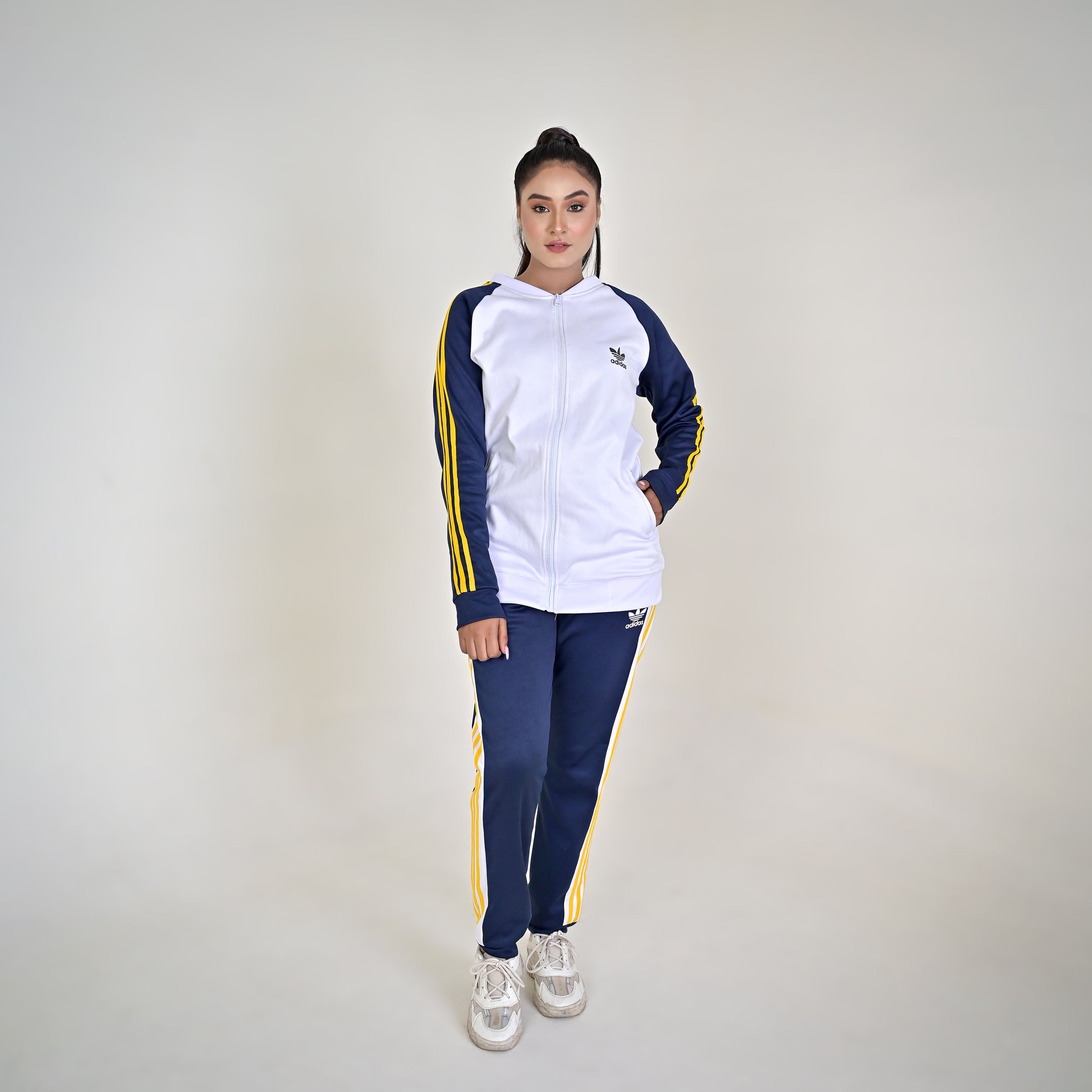 ADI White & Blue Full Sleeves Winter Tracksuit - Female