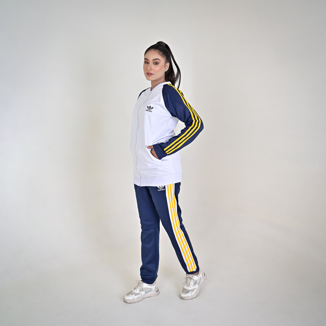 ADI White & Blue Full Sleeves Winter Tracksuit - Female