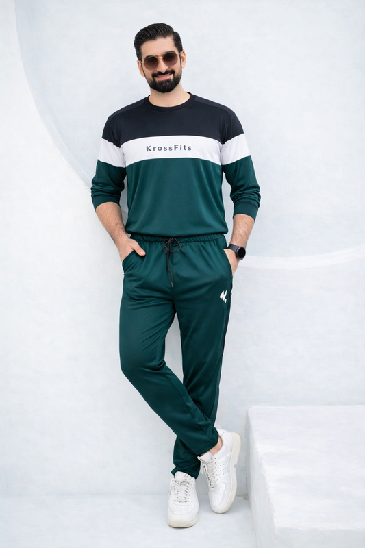KF Black White & Green Full Sleeves Dri-Fit Tracksuit