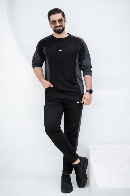 NIK Black & Gray Full Sleeves Dri-Fit Tracksuit
