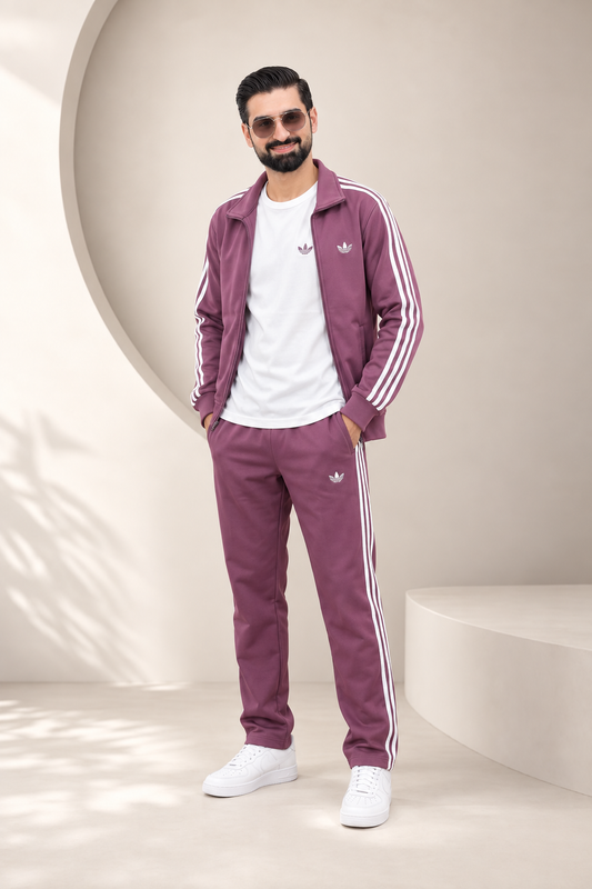 Adi Mauve & White three piece tracksuit male corrected view 1