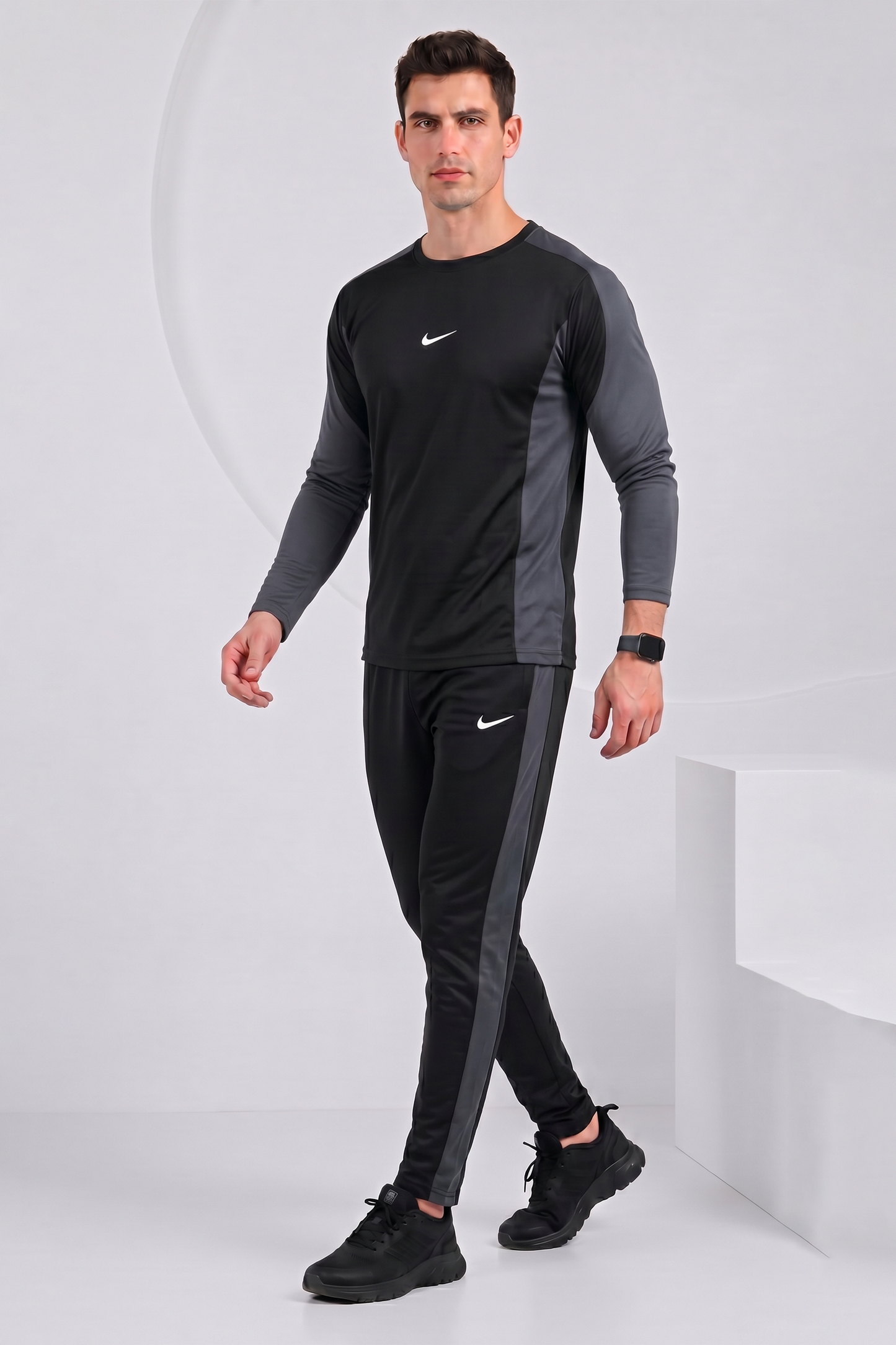 NIK Black & Gray Full Sleeves Dri-Fit Tracksuit