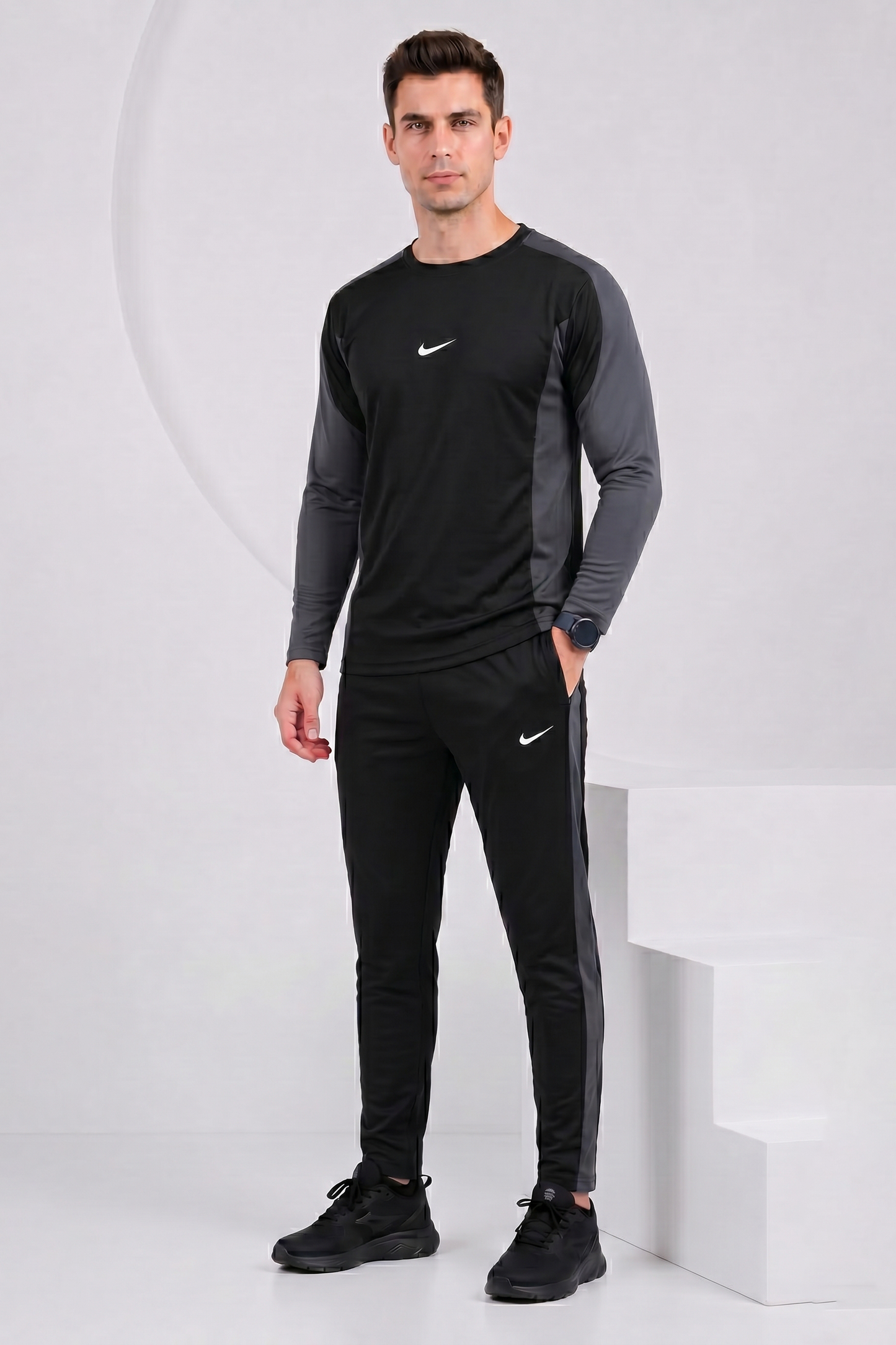 NIK Black & Gray Full Sleeves Dri-Fit Tracksuit