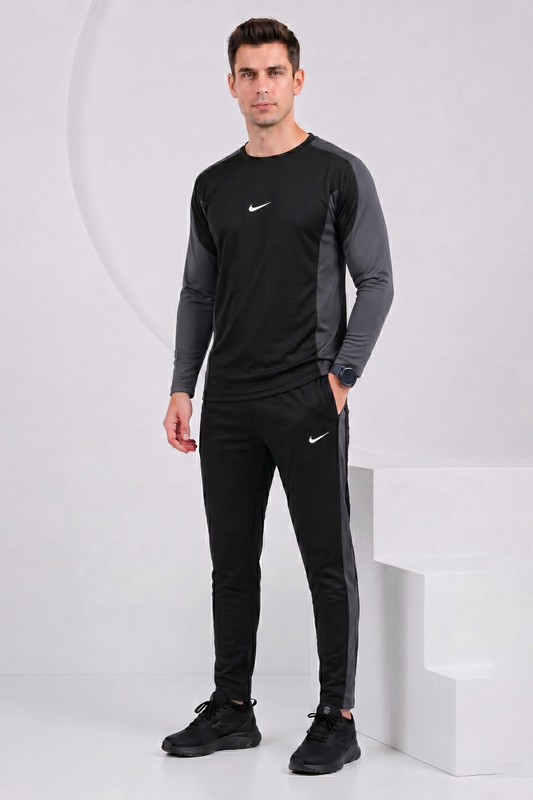 NIK Black & Gray Full Sleeves Dri-Fit Tracksuit