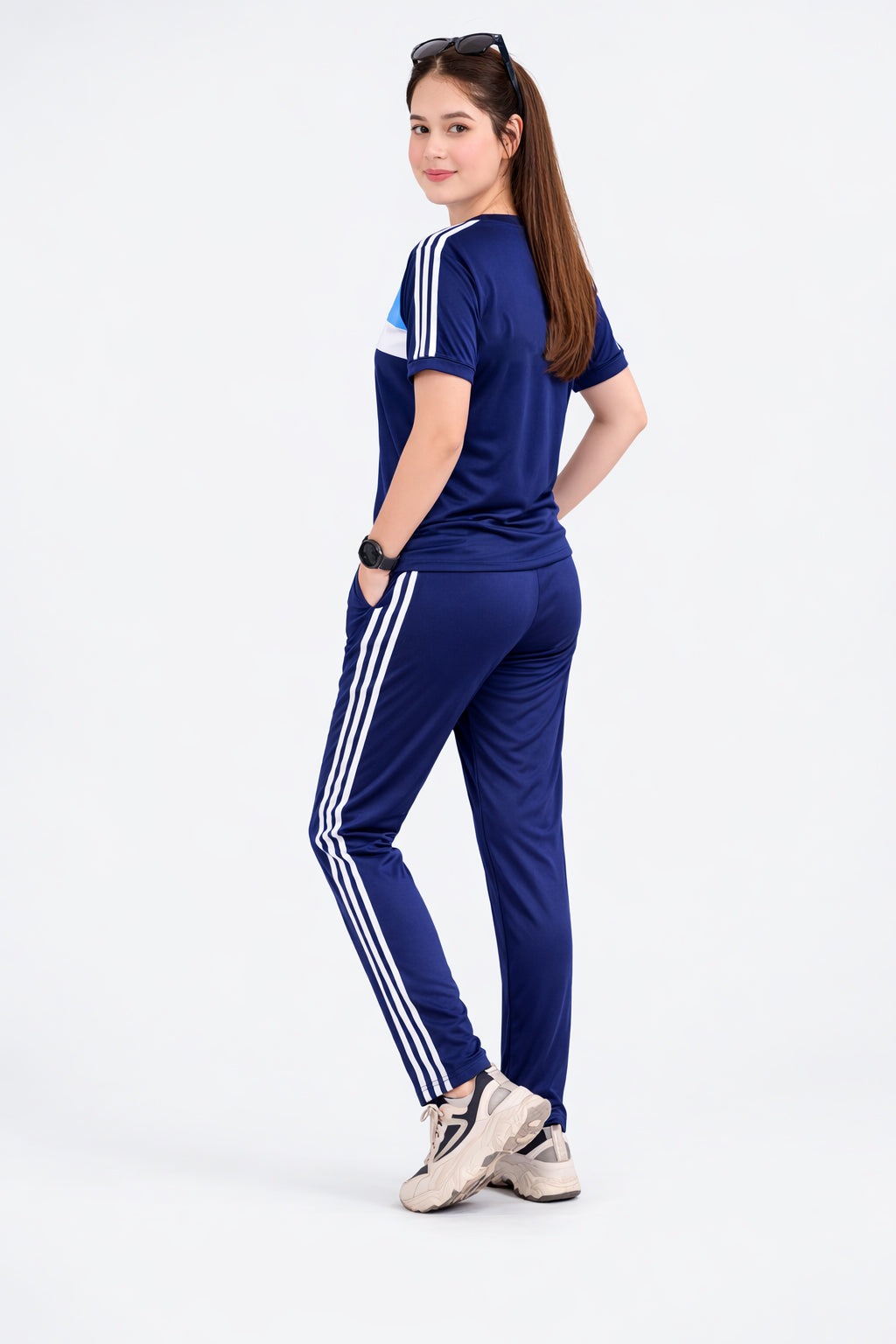 ADI Sky Blue White & Navy Blue Dri-Fit Tracksuit - L