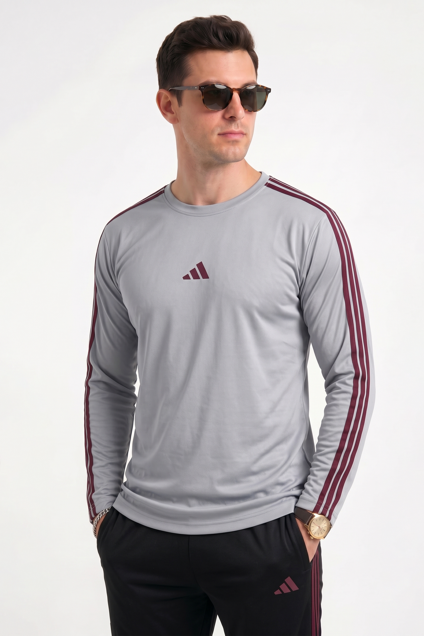 Adi Gray and Black with Mahroon stripes Full Sleeves Ultra Soft Dri-Fit Tracksuit....