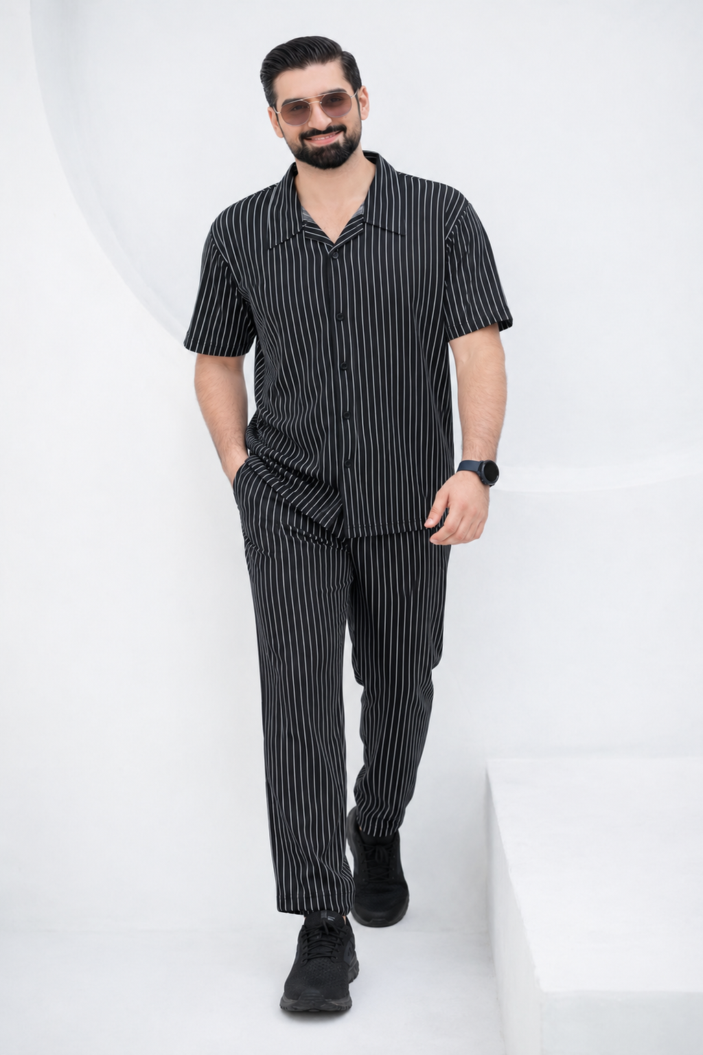 Baigino Black Streak Button Down Co-ord Set